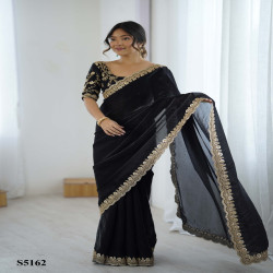 Luxury Fendy Satin Embroidered Designer Saree with Sequin Work